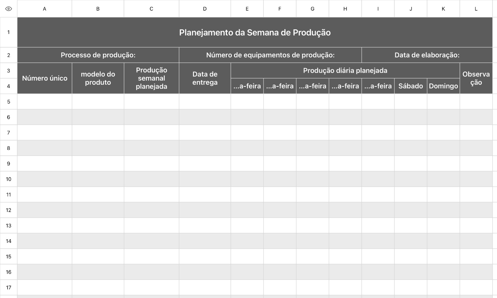 Planejamento da Semana de Produção